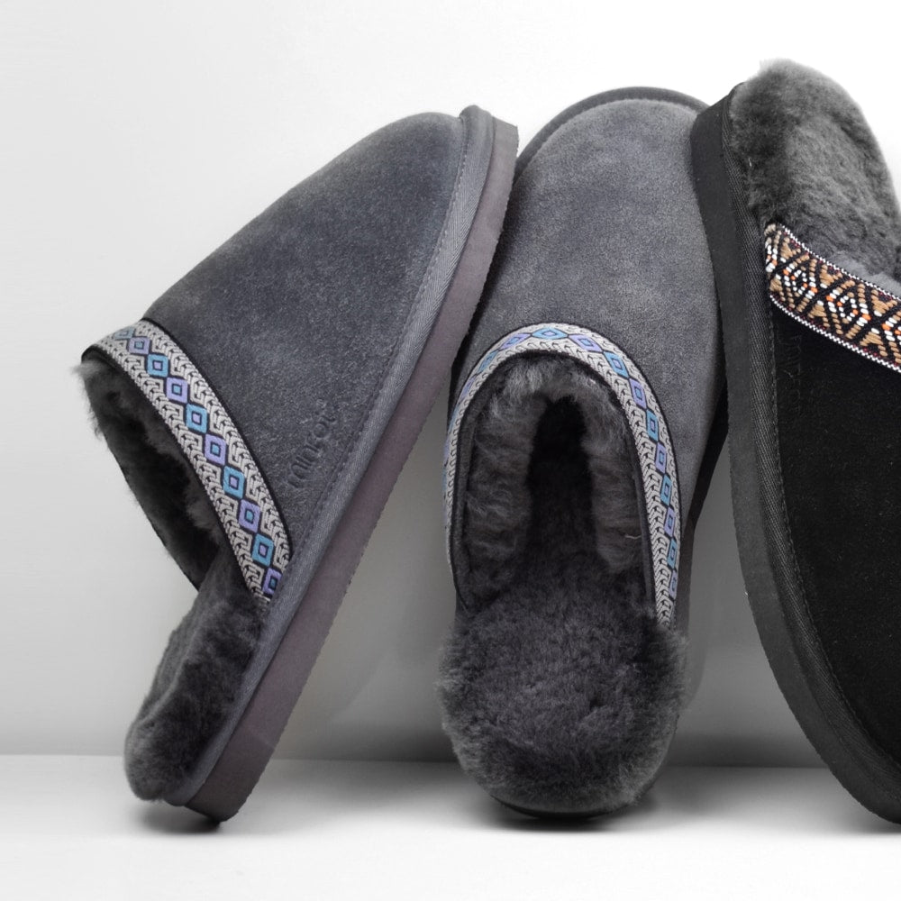 Minfot Saueskintøfler Slip-on Myre med såle Grå