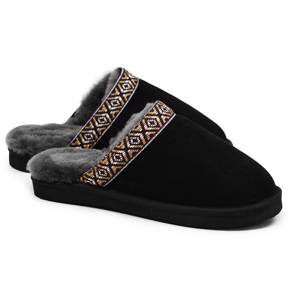 Minfot Saueskintøfler Slip-on Myre med såle Svart