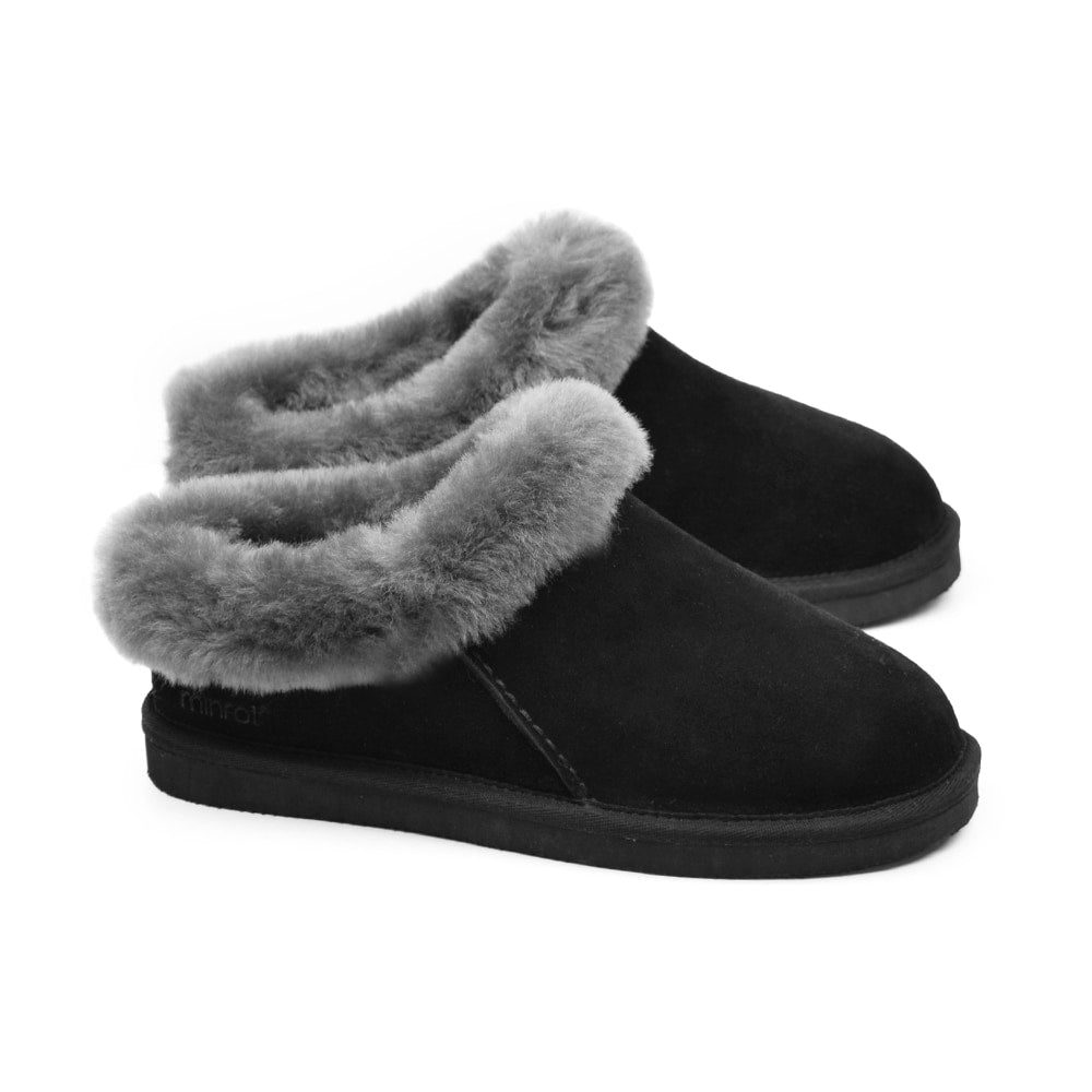 Minfot Saueskinnstøfler Bergen med såle Svart