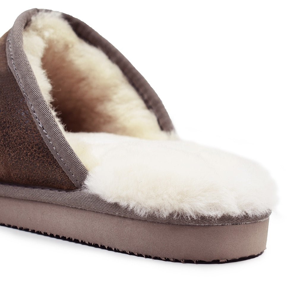 Minfot Saueskinntøfler Slip-on Orust med såle Waxed Stone