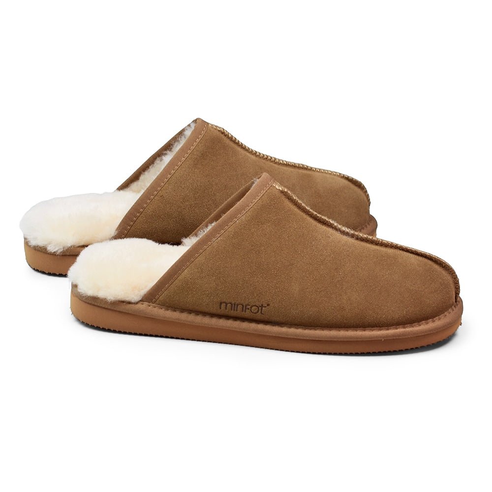 Minfot Saueskinntøfler Slip-on Orust med såle Chestnut