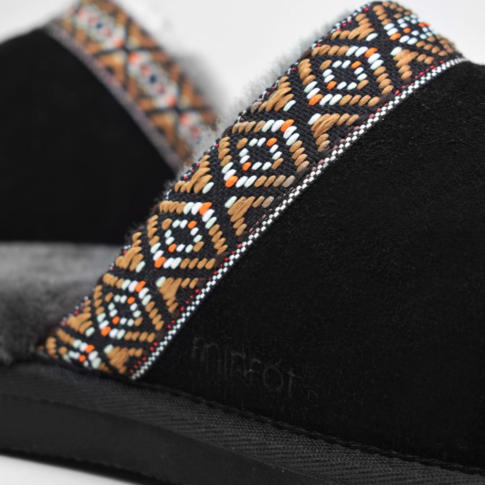 Minfot Saueskintøfler Slip-on Myre med såle Svart