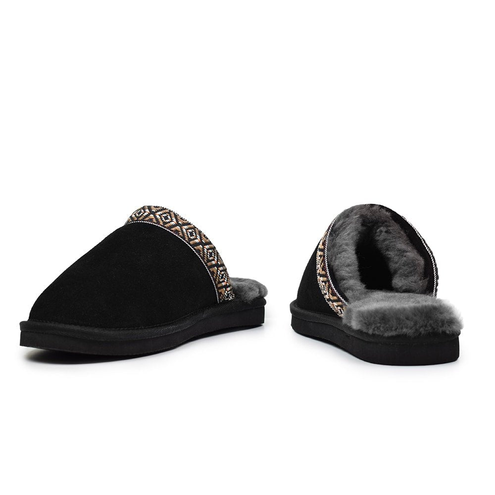 Minfot Saueskintøfler Slip-on Myre med såle Svart
