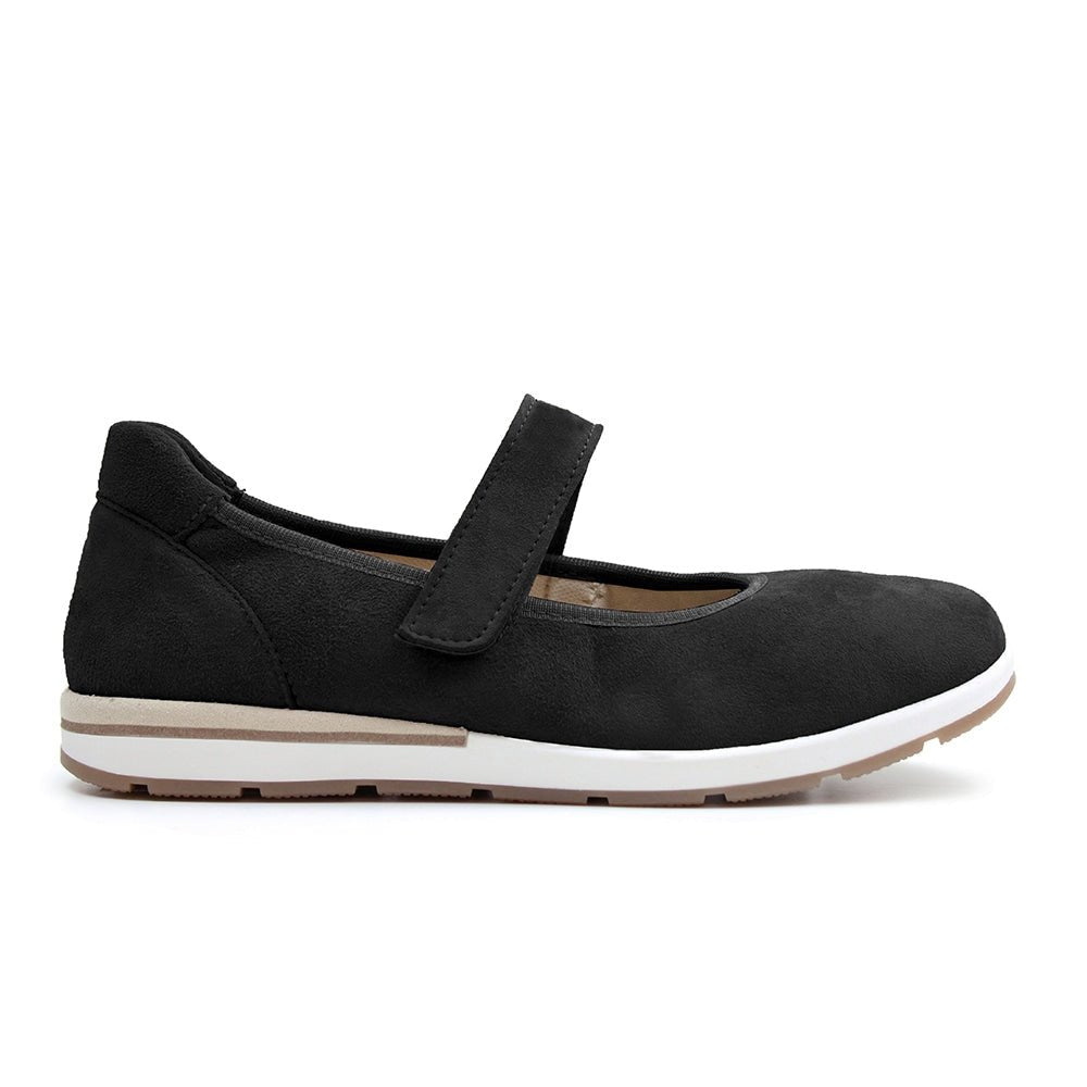 Minfot Ballerinasko med rem Joyce Dame Stretch Nubuck Svart