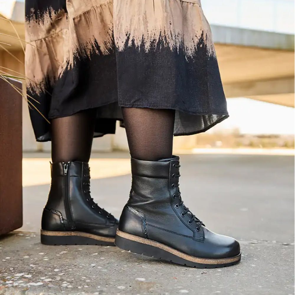 Produktbild 6 - New Feet Linn Breda Boots Snörning Dragkedja Svart