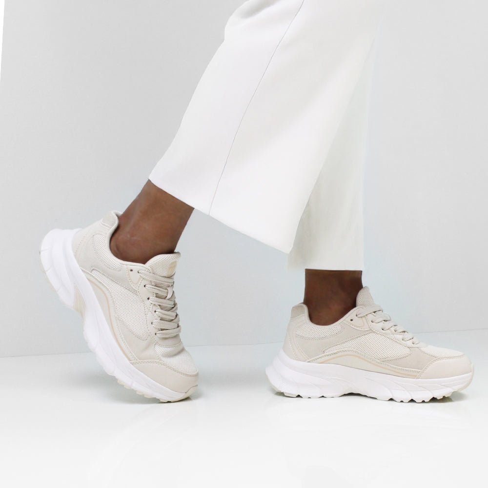 Minfot Joy Sneakers Dame Mesh Semsket skinn Sand