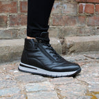 Minfot Pim Høy Sneaker Dame Bred Skinn Svart