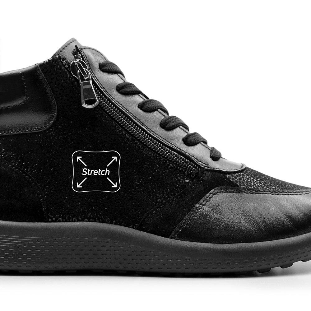 Minfot Way Høy Sneaker Bred Stretch Svart