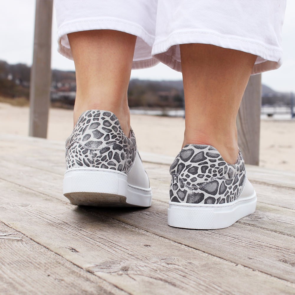 Minfot Comfort Sneakers Dame Skinn Leopard Hvit