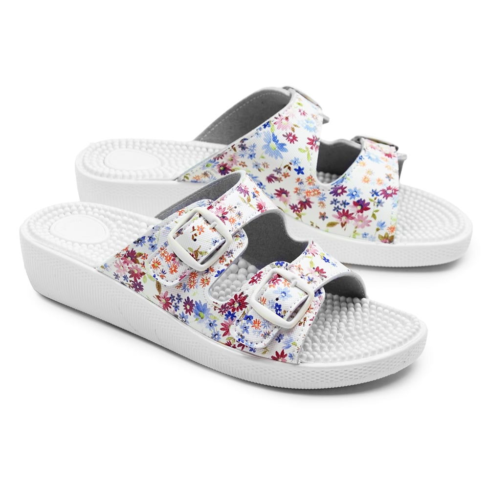 Minfot Massasje Sandaler Blomstret Hvit