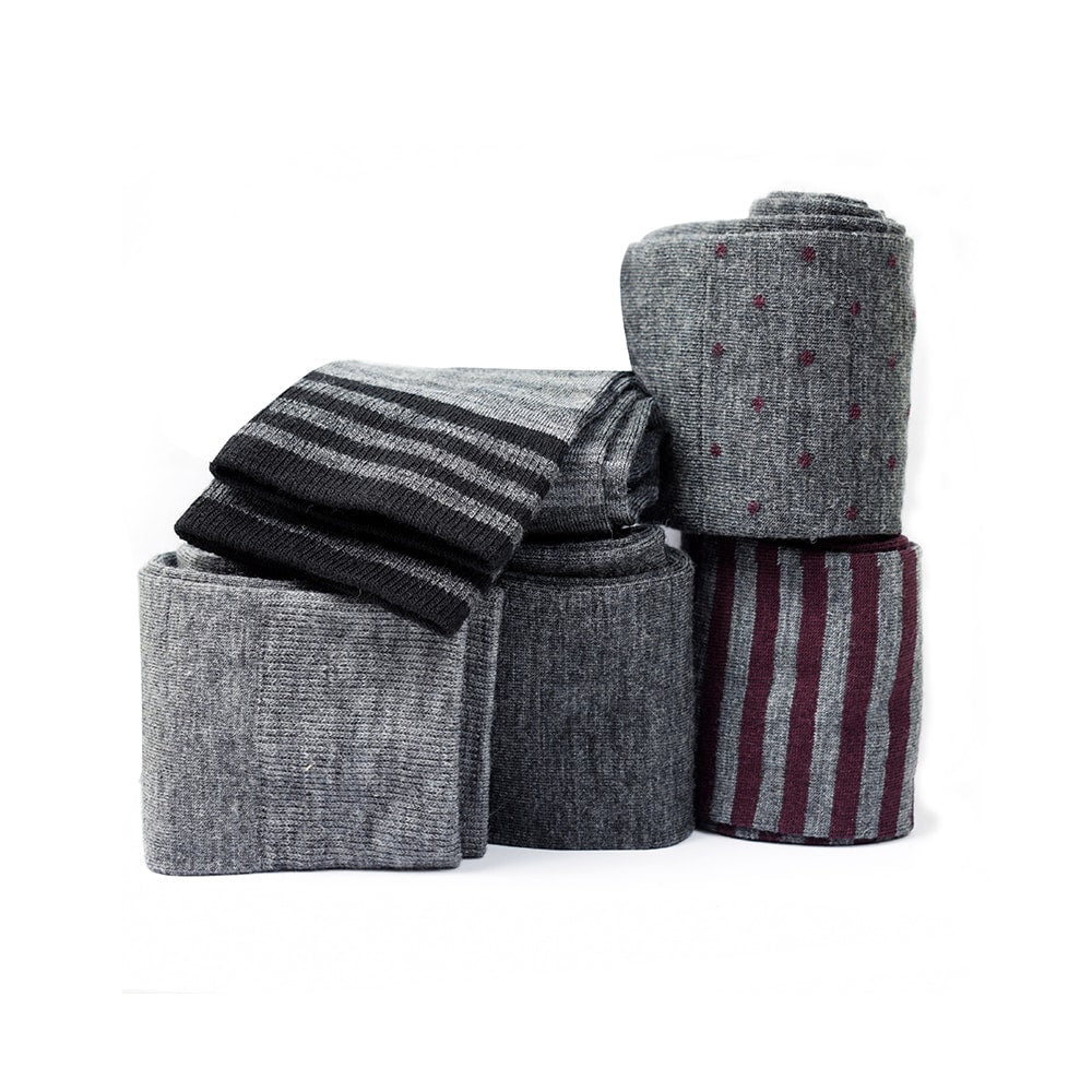 Produktbild 2 - Minfot Strømper Merinoull Stripete Bordeaux Mix 5-pakning