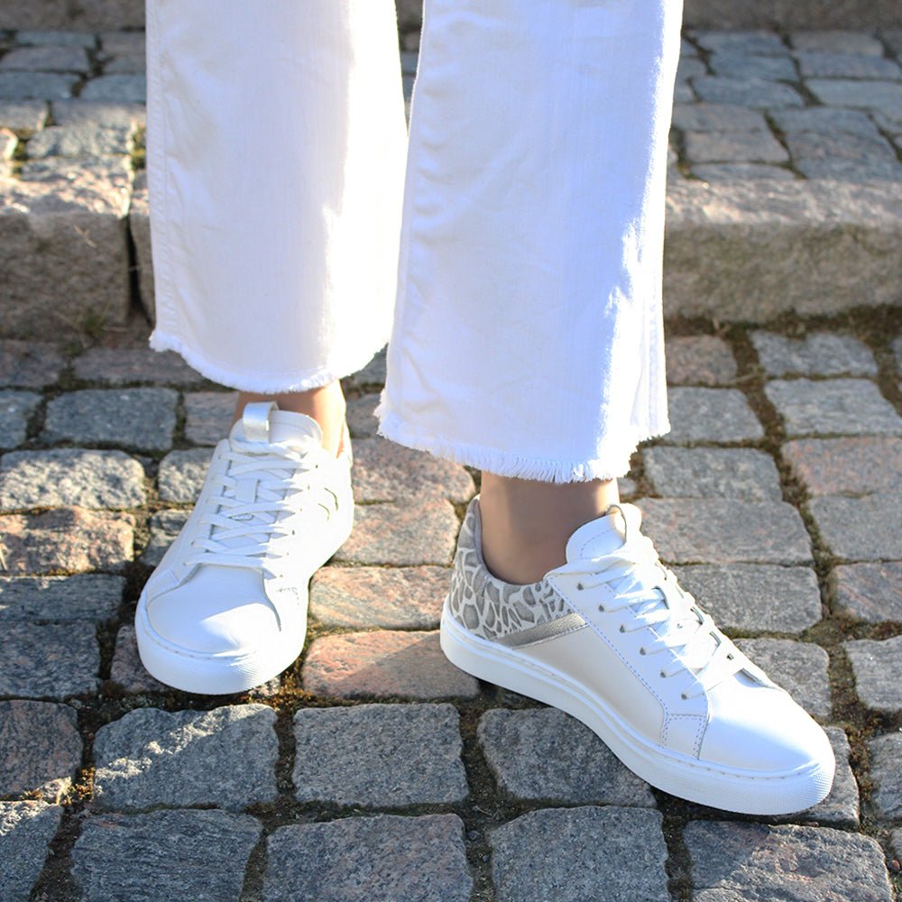 Minfot Comfort Sneakers Dame Skinn Leopard Hvit