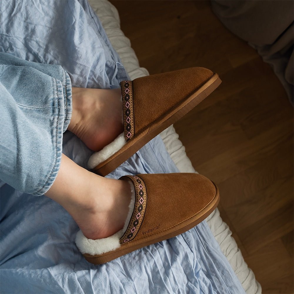 Minfot Saueskintøfler Slip-on Myre med såle Chestnut