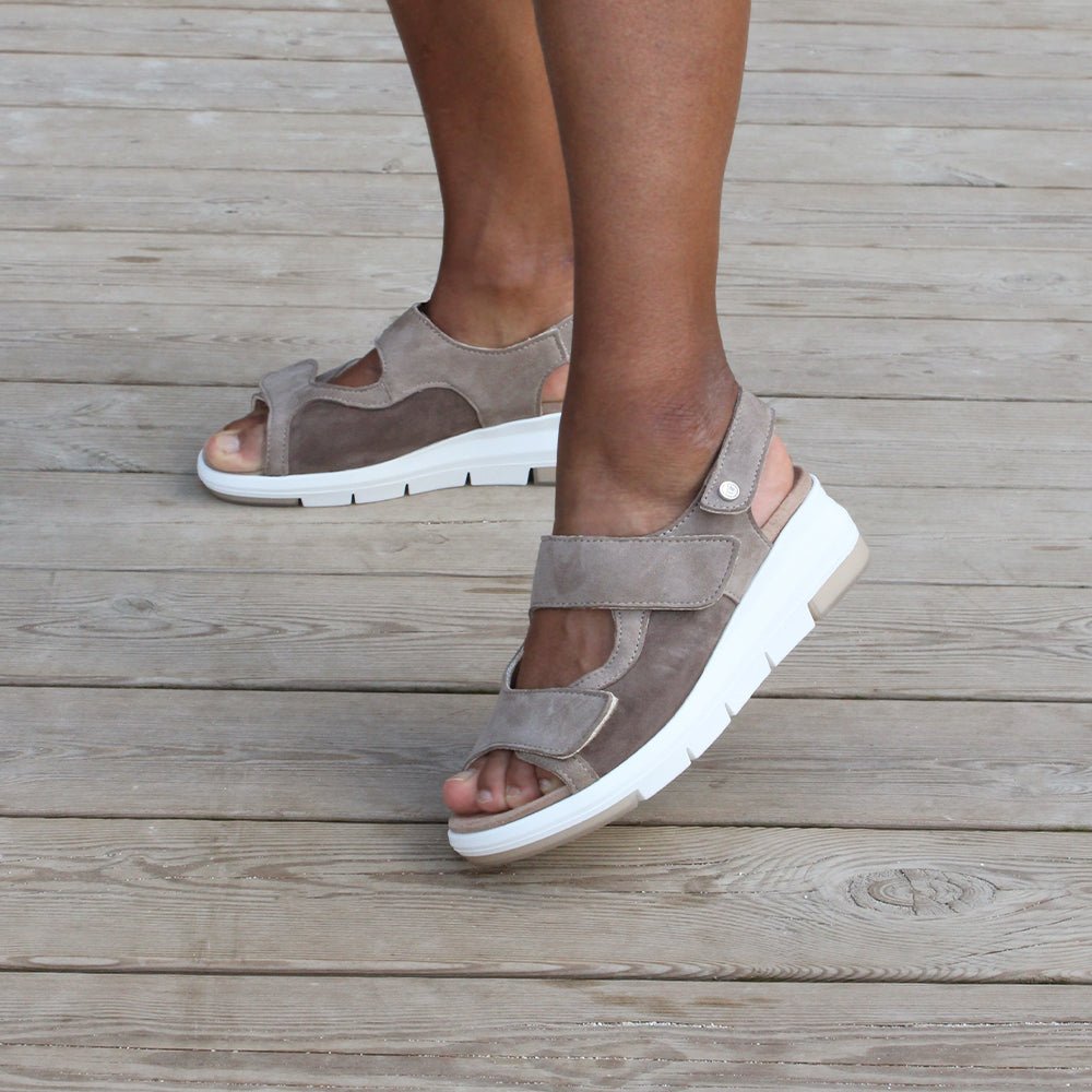 Minfot Sandal Komfort Bea Hælrem Stretch Semsket skinn Beige