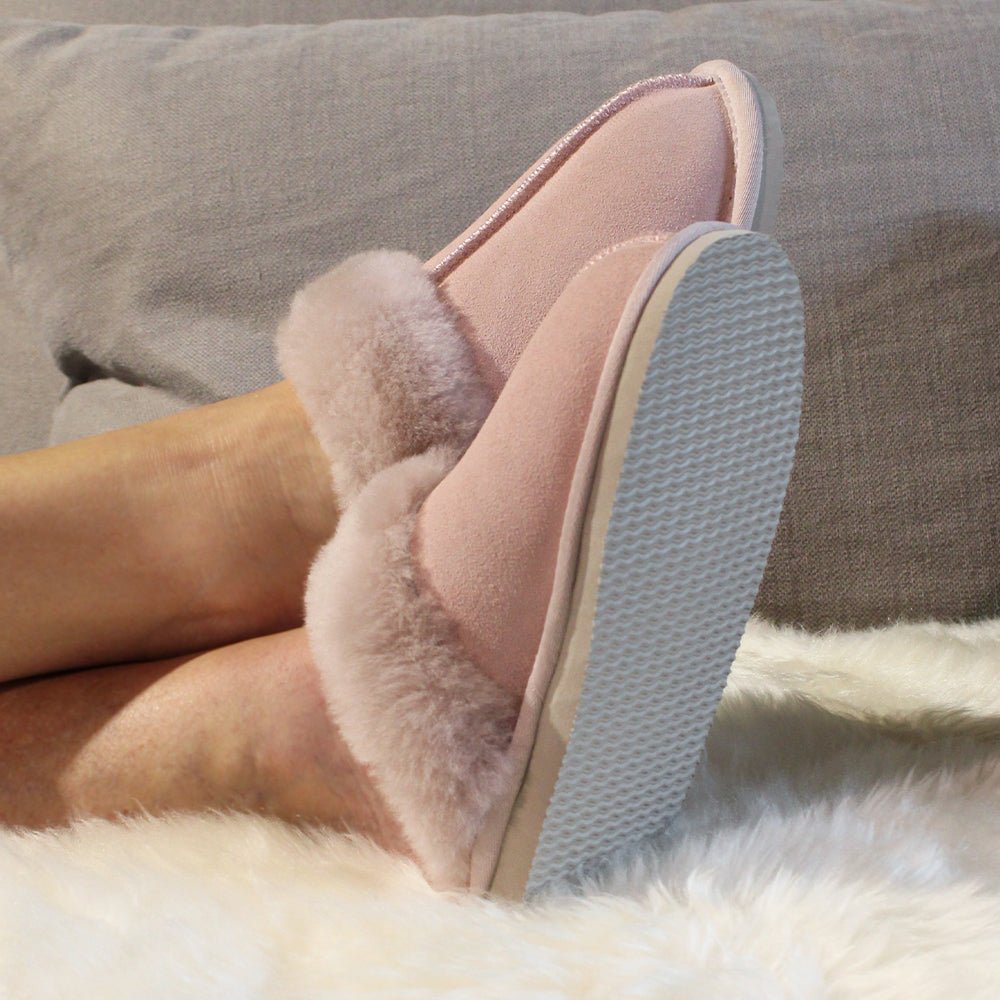 Produktbild 12 - Minfot Fårskinnstofflor Slip-on Duved med sula Rose
