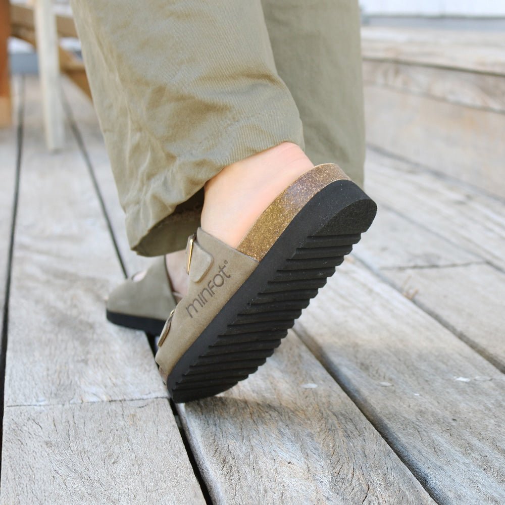 Minfot Moa Sandaler Dame Myk Bio Semsket Skinn Olive