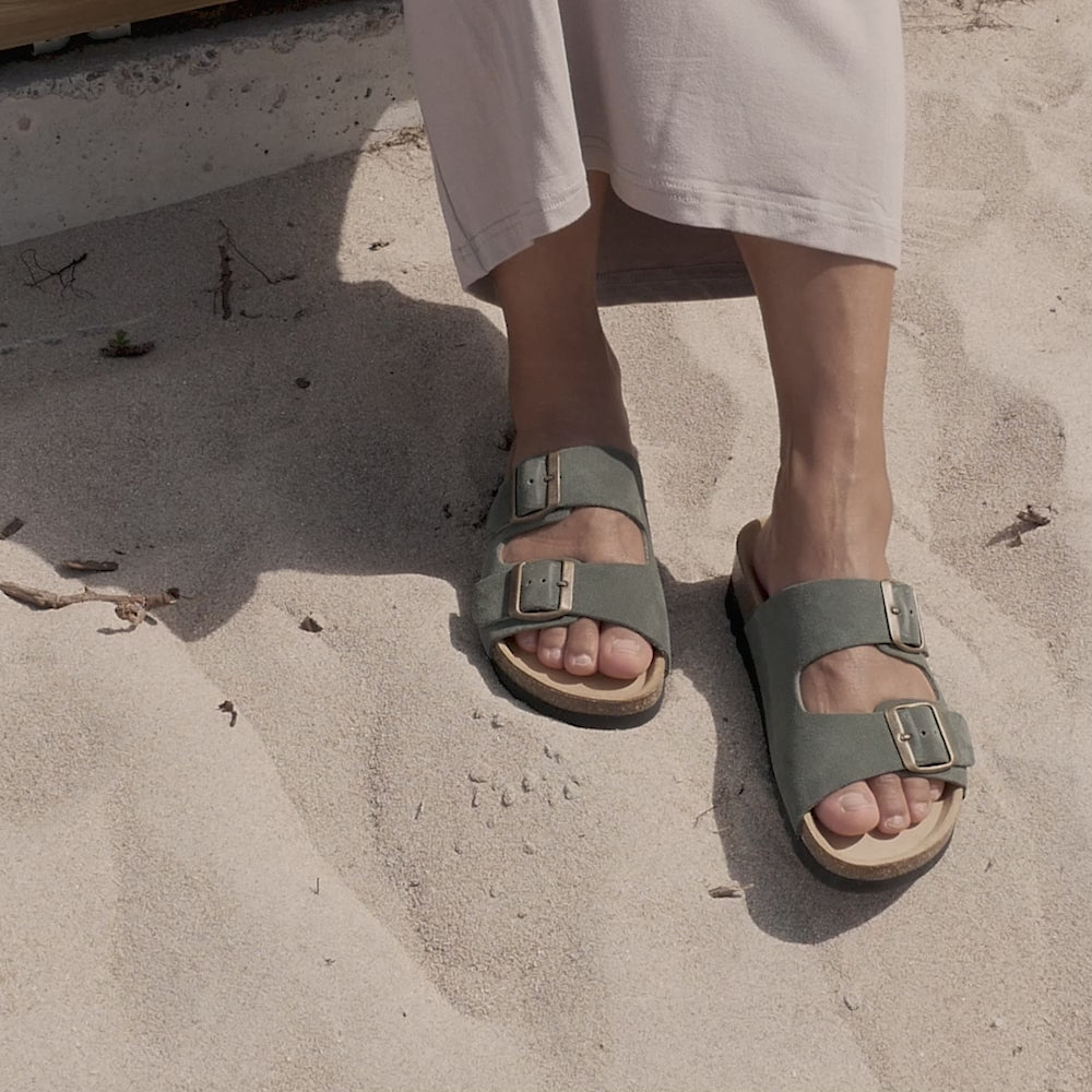 Minfot Moa Sandaler Dame Bio Semsket Skinn Grønn