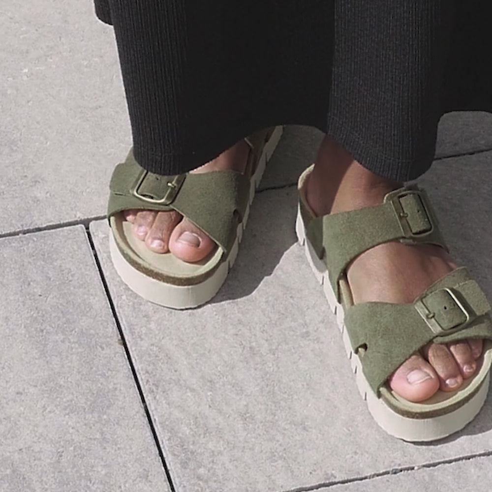 Minfot Upstep Lill Sandaler Dame Semsket Skinn Grønn