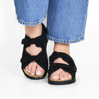 Minfot Sandaler Justi Svart Semsket skinn