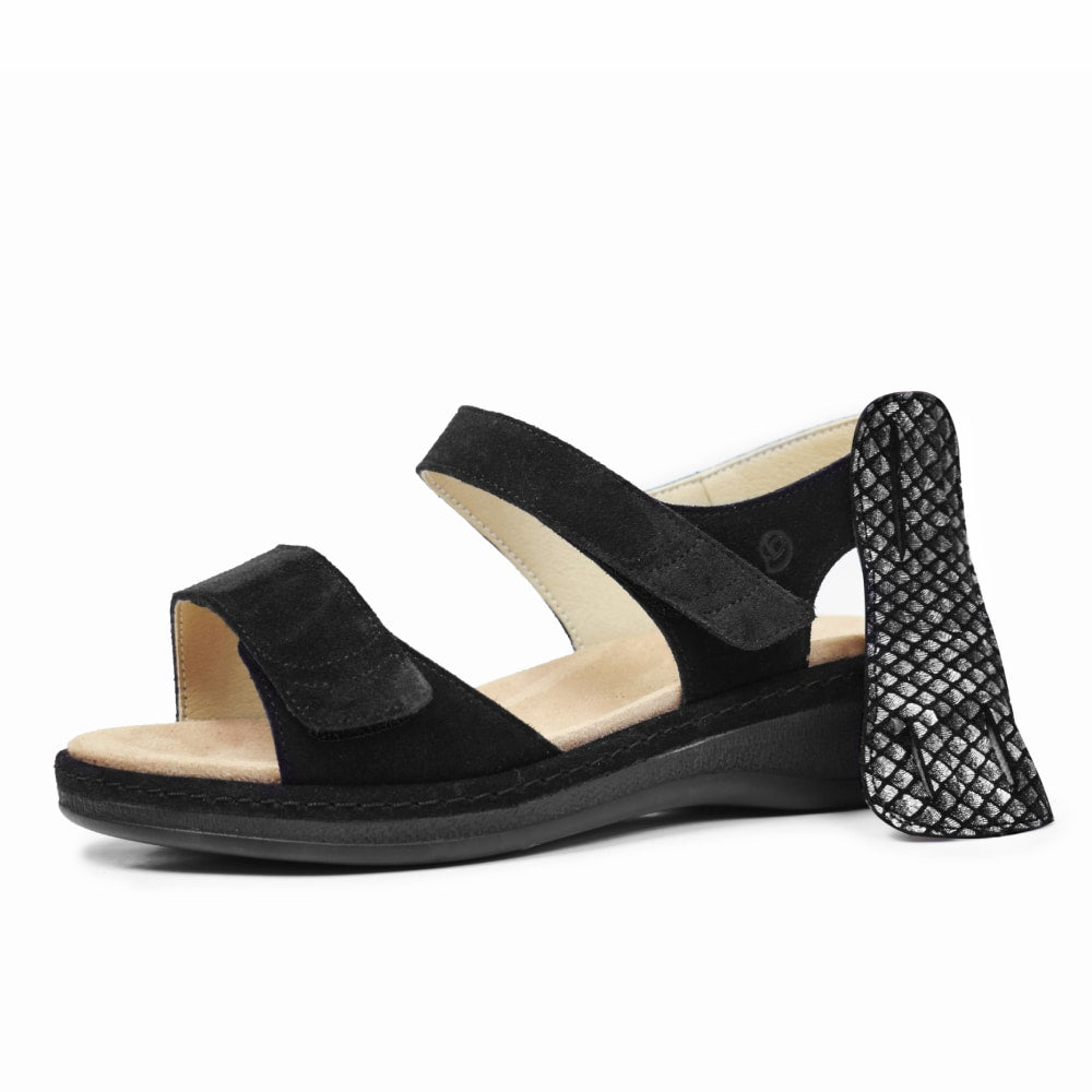 Suave Extra Bred Sandal Svart Semsket skinn Marilyn