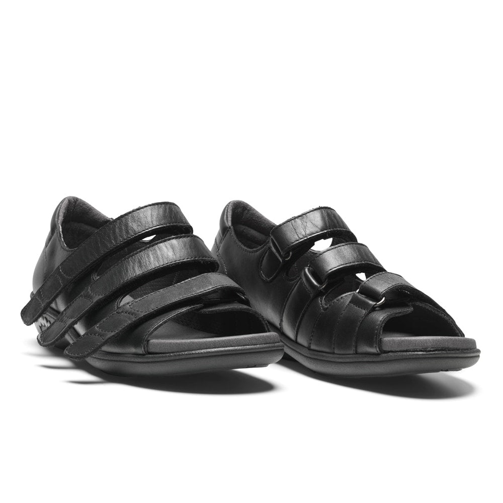 New Feet Astrid Brede Sandaler Hælkappe Borrelås Dame Svart