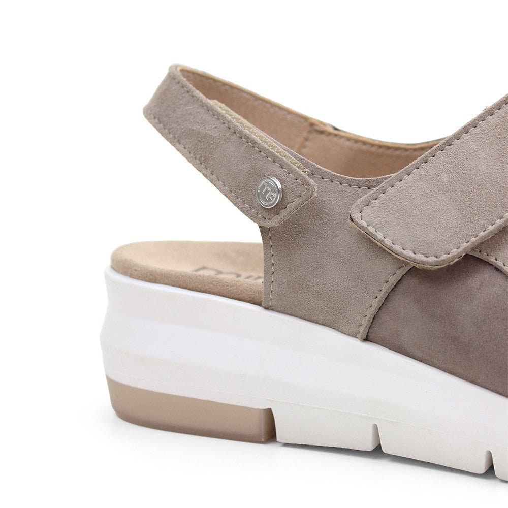 Minfot Sandal Komfort Bea Hælrem Stretch Semsket skinn Beige