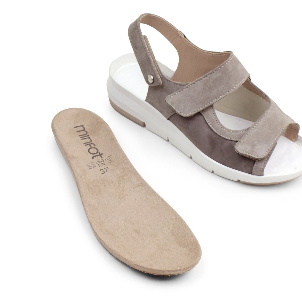 Minfot Sandal Komfort Bea Hælrem Stretch Semsket skinn Beige