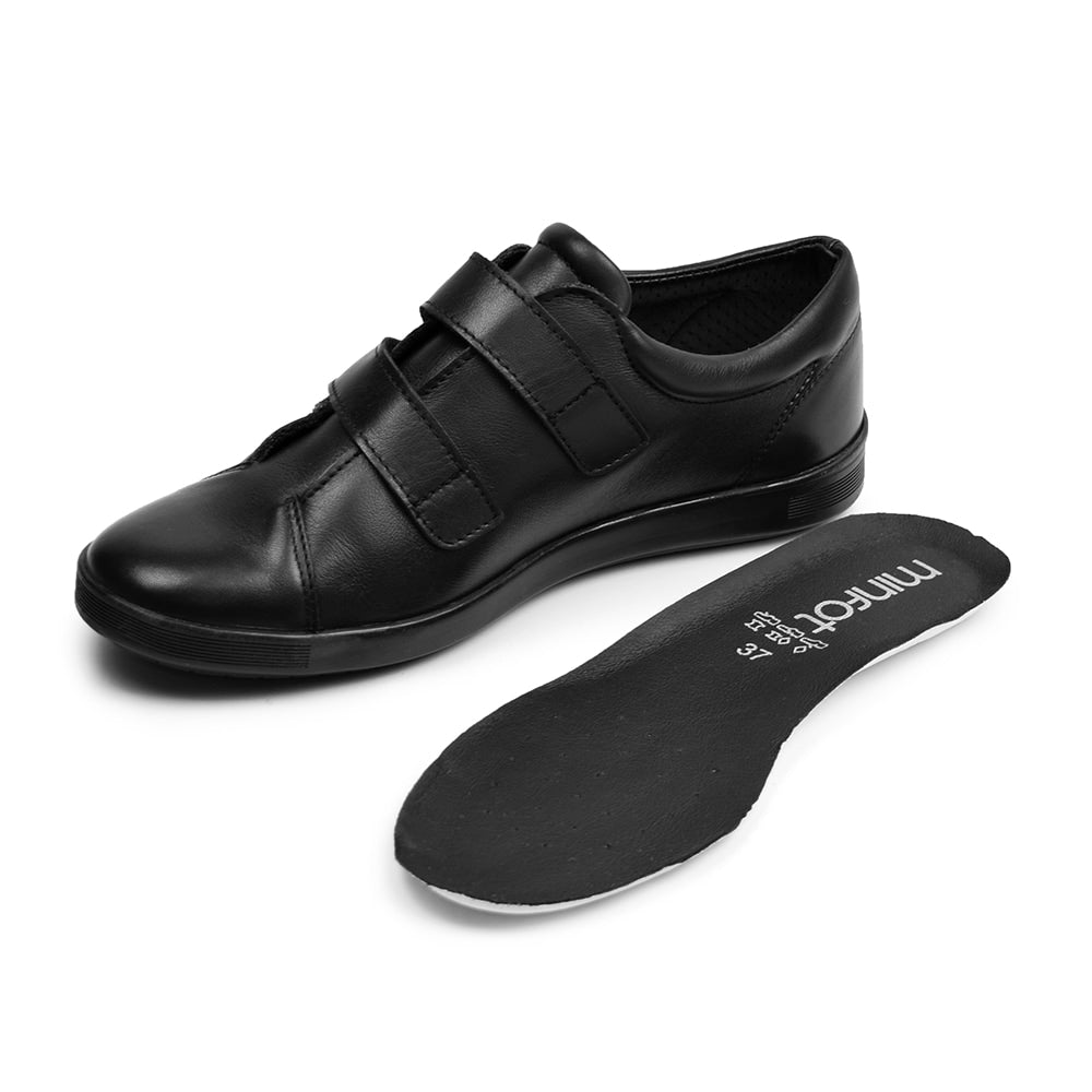 Minfot Aveny Skinn Sneaker med Borrelås Svart