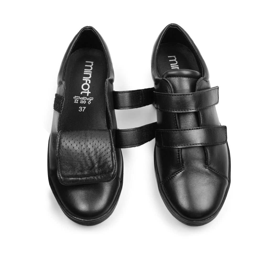 Minfot Aveny Skinn Sneaker med Borrelås Svart