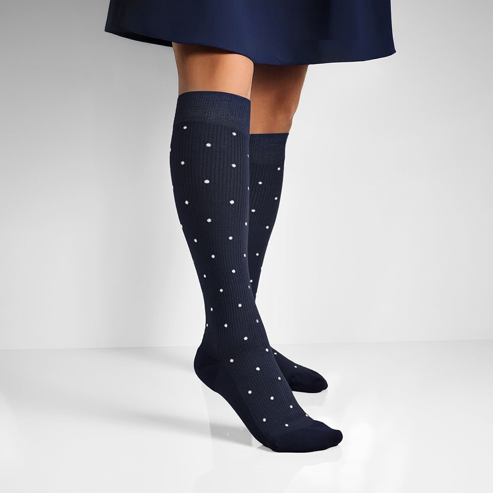 Minfot Støttestrømper Bambus Prikket Navy 1-pk