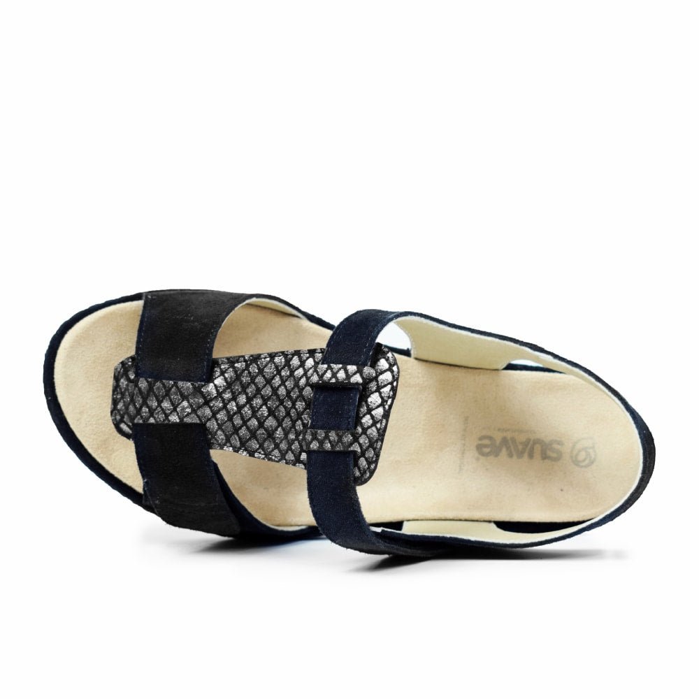 Suave Extra Bred Sandal Svart Semsket skinn Marilyn