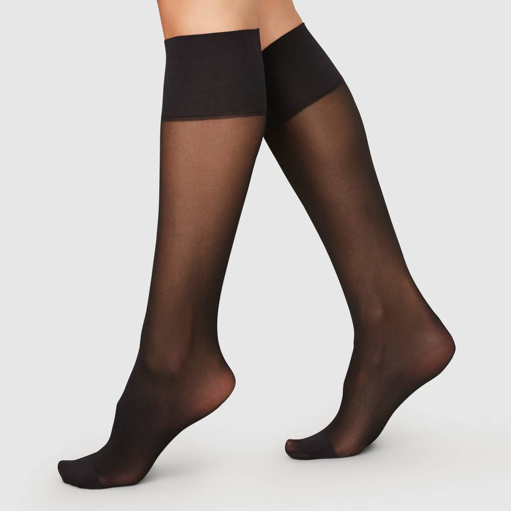 Swedish Stockings Nylonstrømper Kne Elin 20 DEN Svart 2-pk