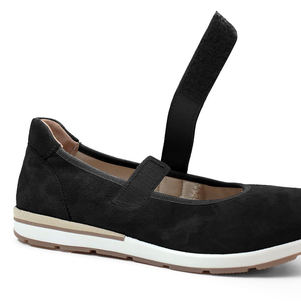 Minfot Ballerinasko med rem Joyce Dame Stretch Nubuck Svart