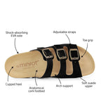 Minfot Lo Biosandaler Dame Semsket Skinn Anatomisk 3-stropper Svart