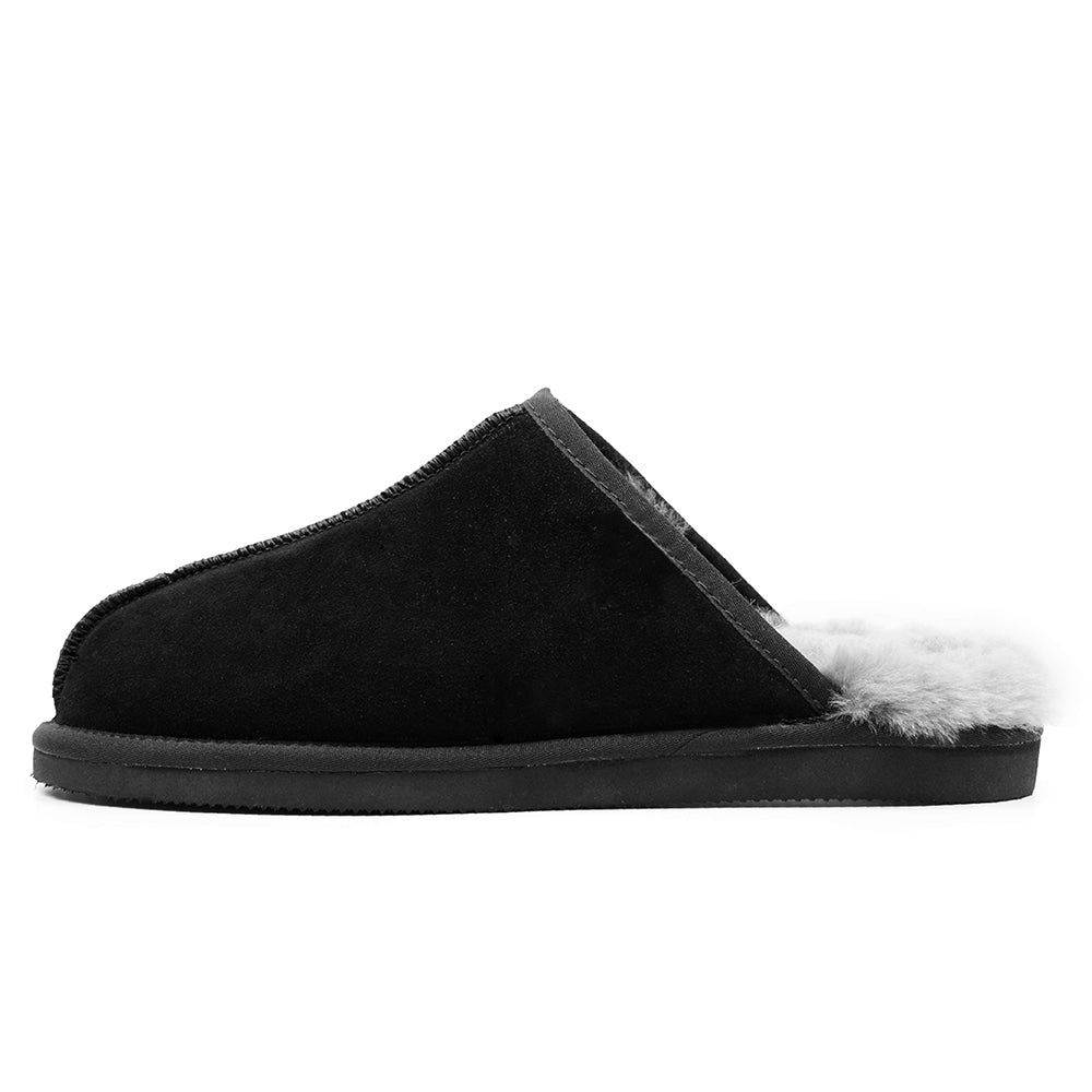 Minfot Saueskinnstøfler Slip-on Orust med sula Svart