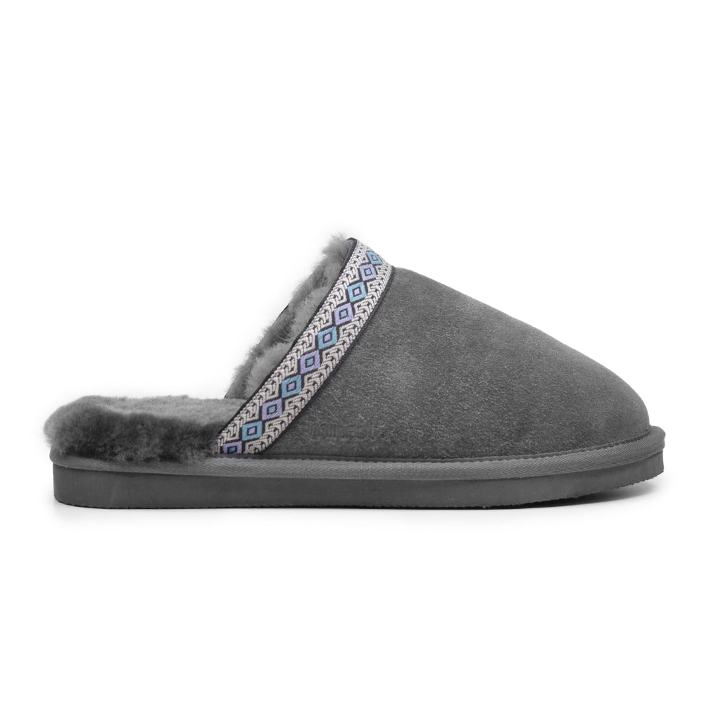 Minfot Saueskintøfler Slip-on Myre med såle Grå