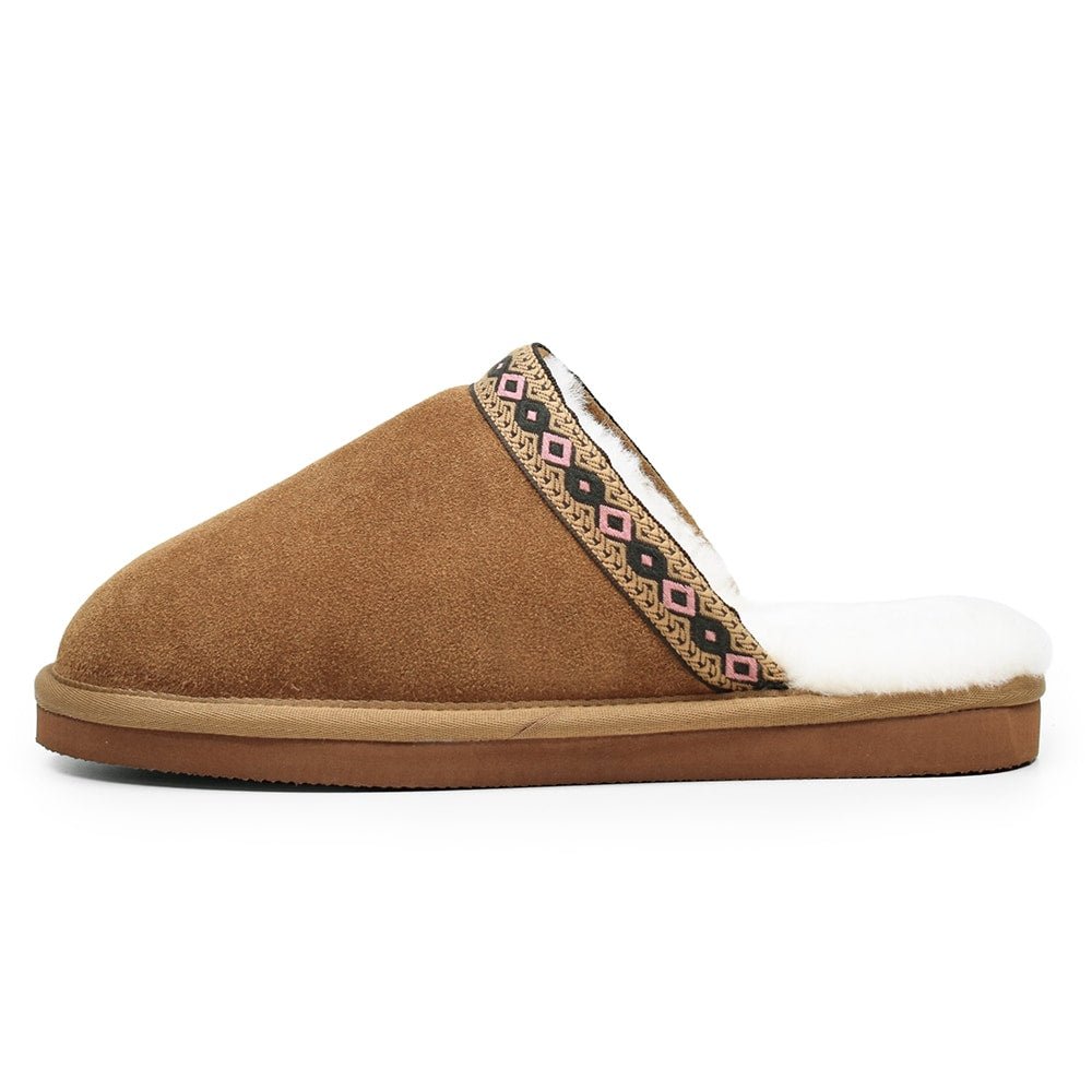 Minfot Saueskintøfler Slip-on Myre med såle Chestnut