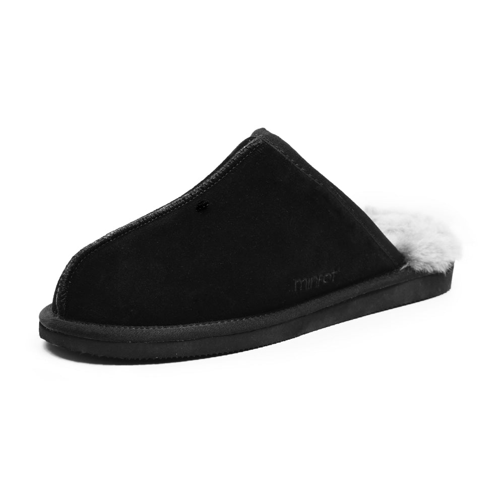 Minfot Saueskinnstøfler Slip-on Orust med sula Svart