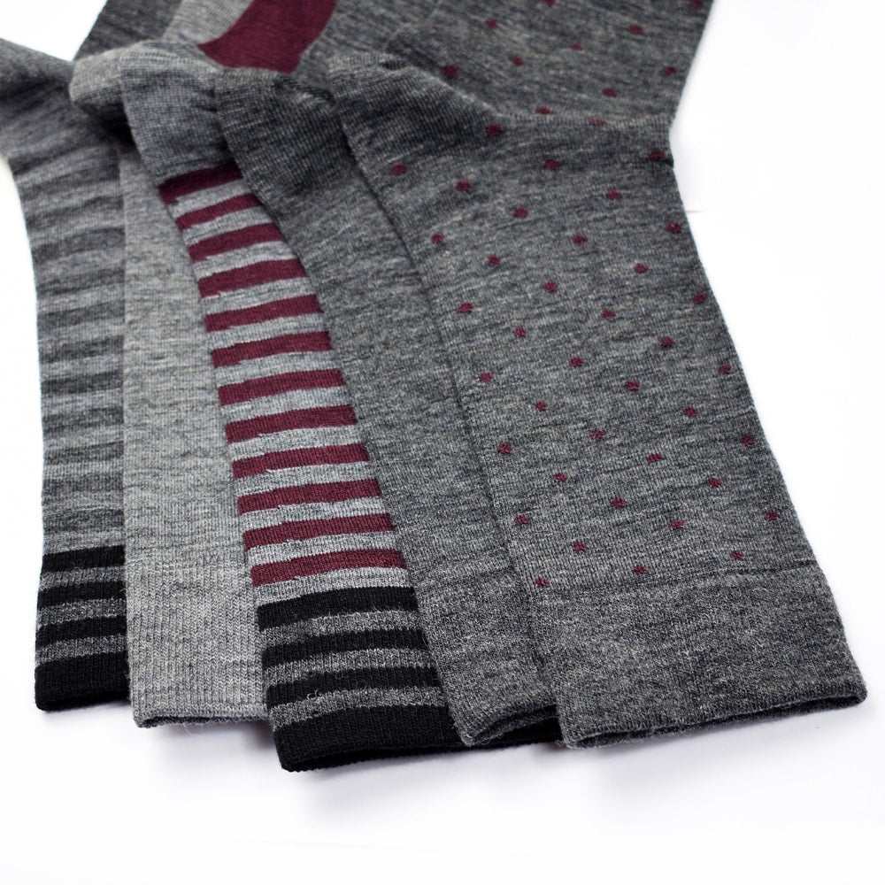 Produktbild 3 - Minfot Strømper Merinoull Stripete Bordeaux Mix 5-pakning