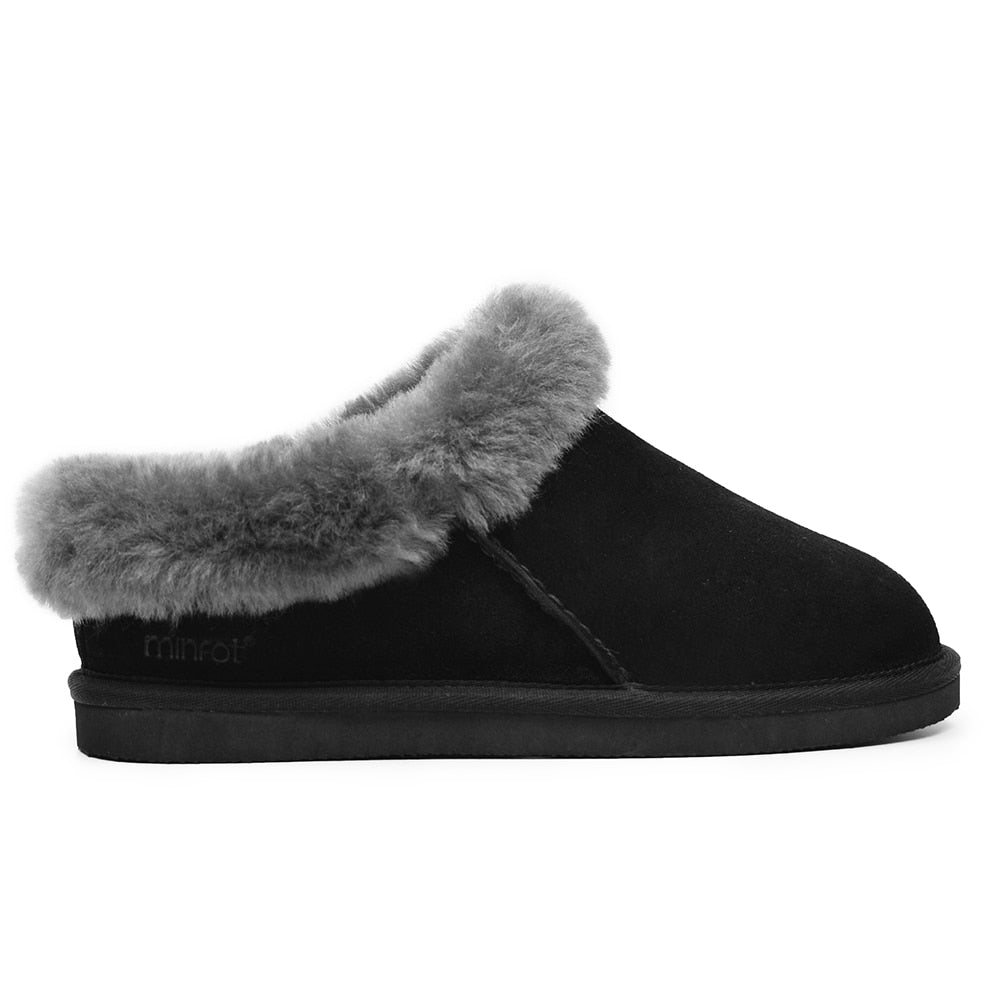 Minfot Saueskinnstøfler Bergen med såle Svart