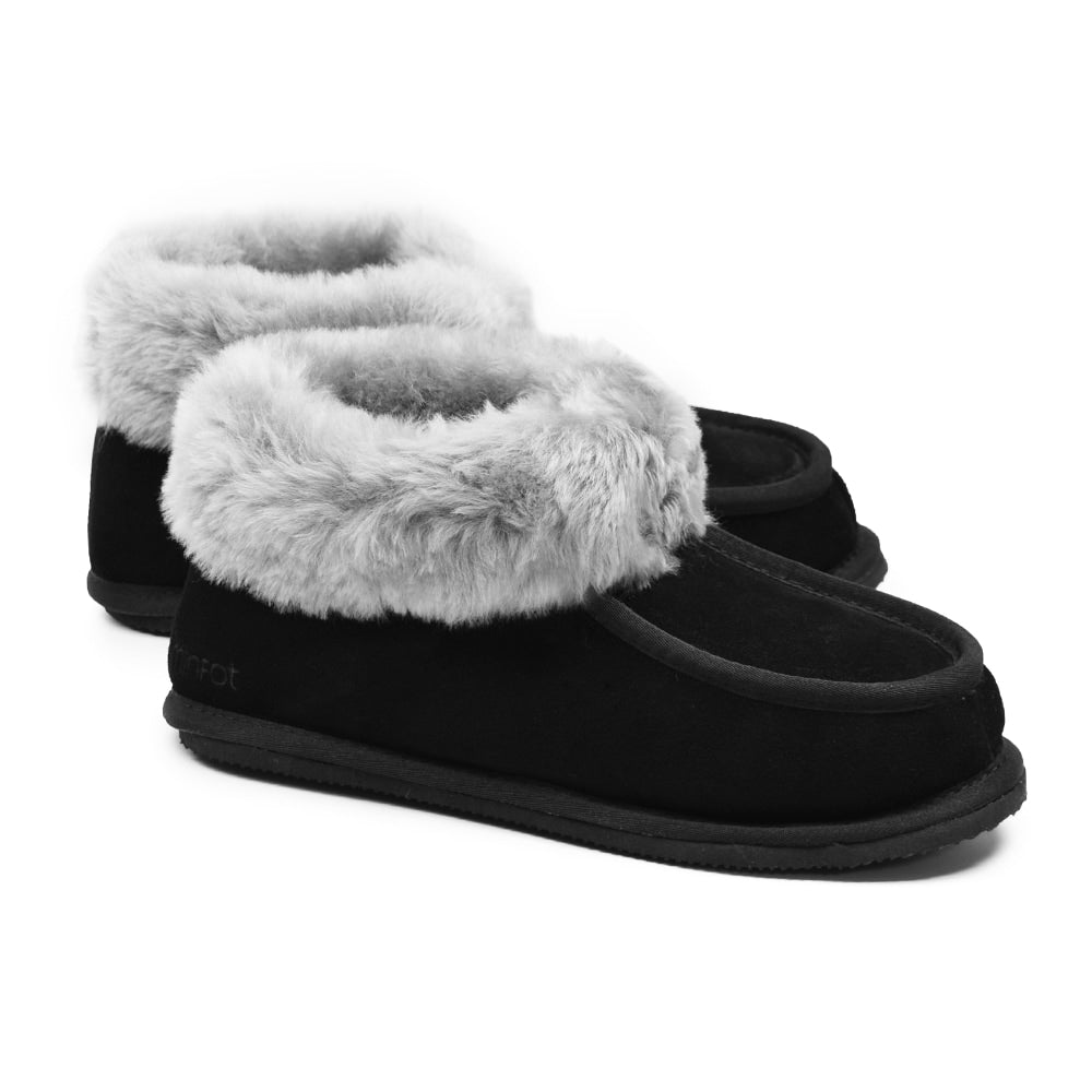 Minfot Saueskinntøfler Koster med såle Svart