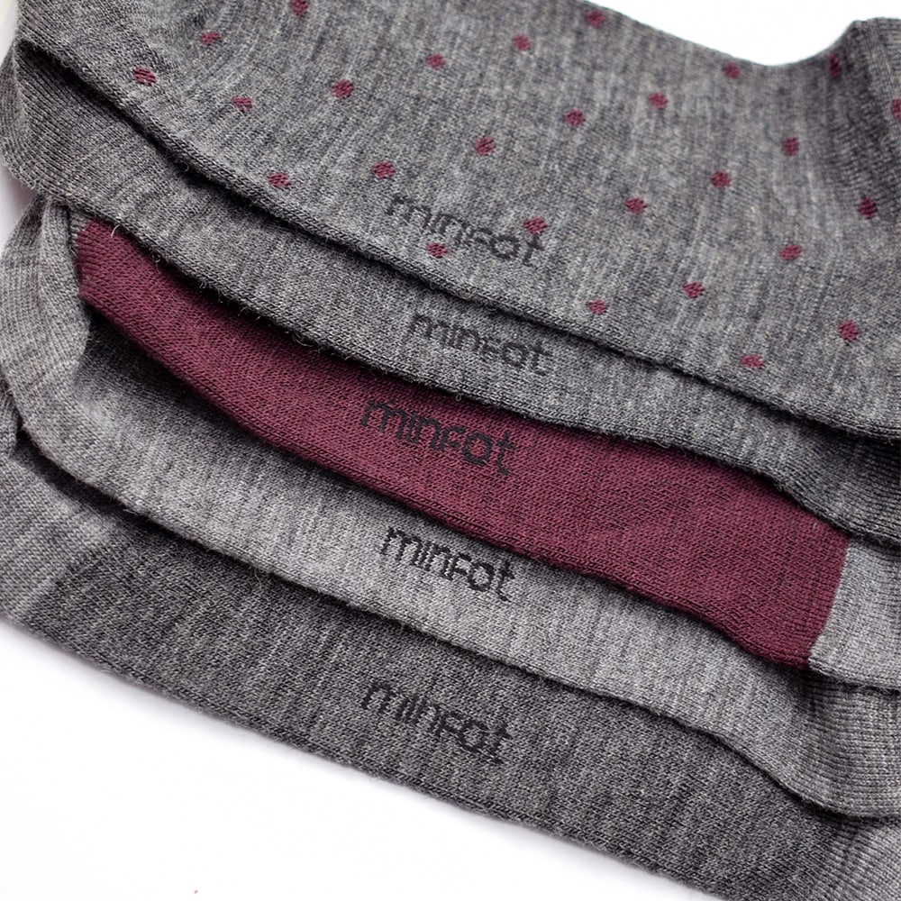 Produktbild 4 - Minfot Strømper Merinoull Stripete Bordeaux Mix 5-pakning
