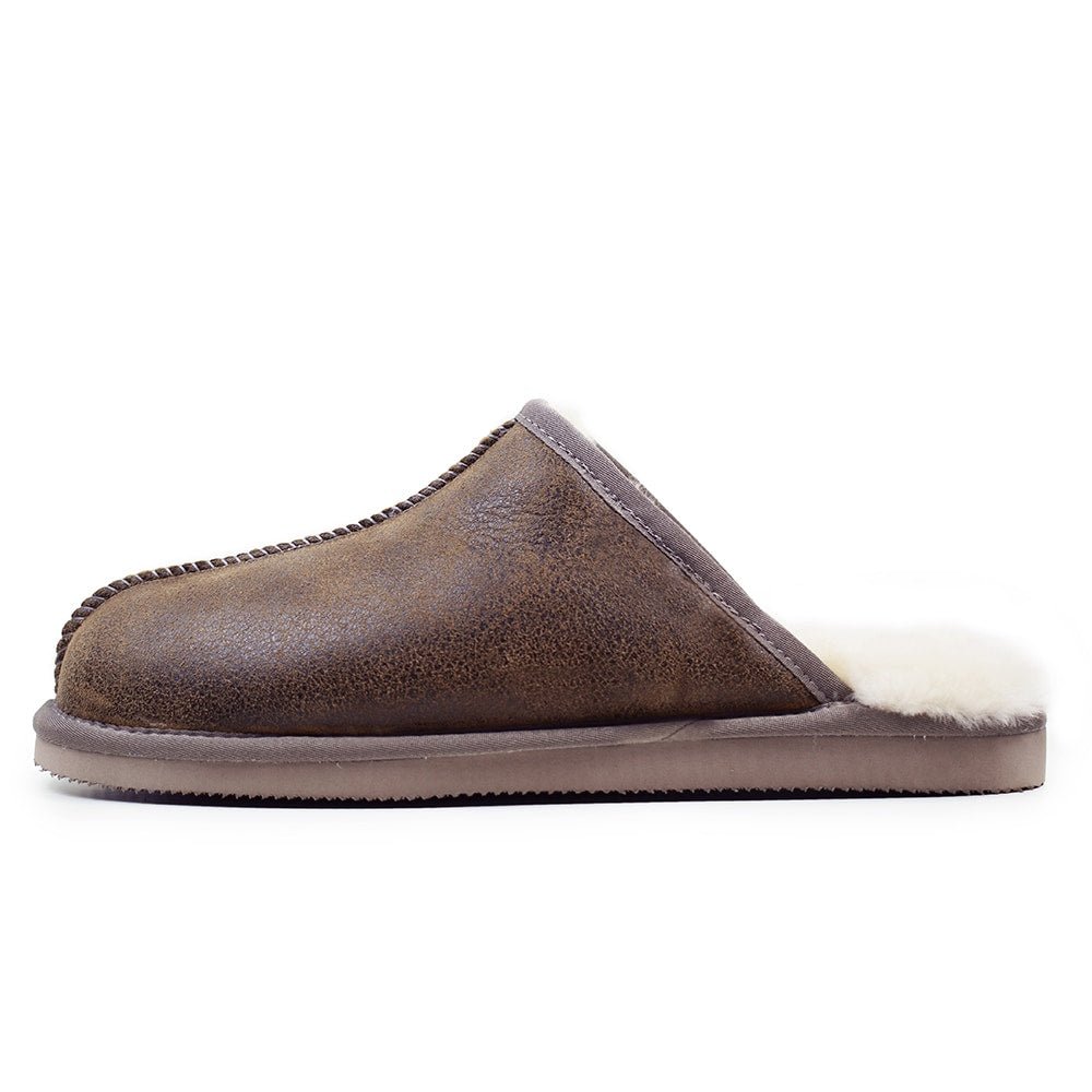 Minfot Saueskinntøfler Slip-on Orust med såle Waxed Stone