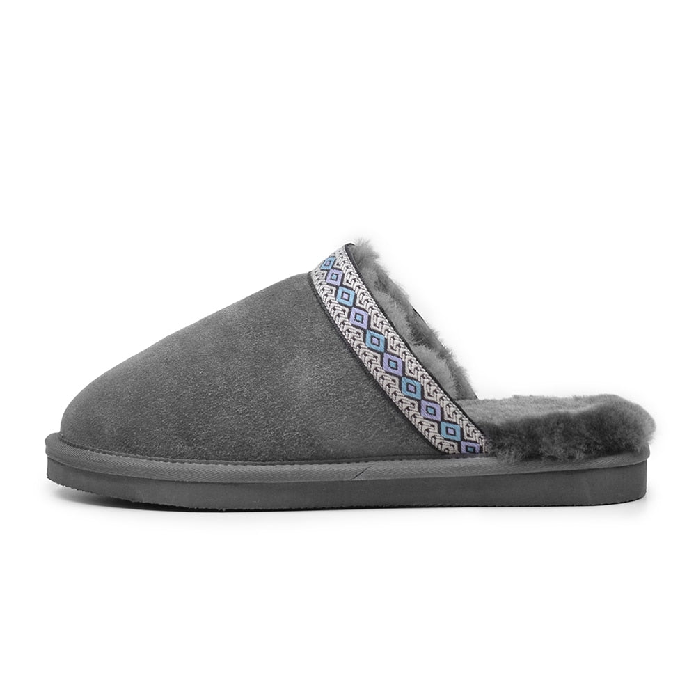 Minfot Saueskintøfler Slip-on Myre med såle Grå